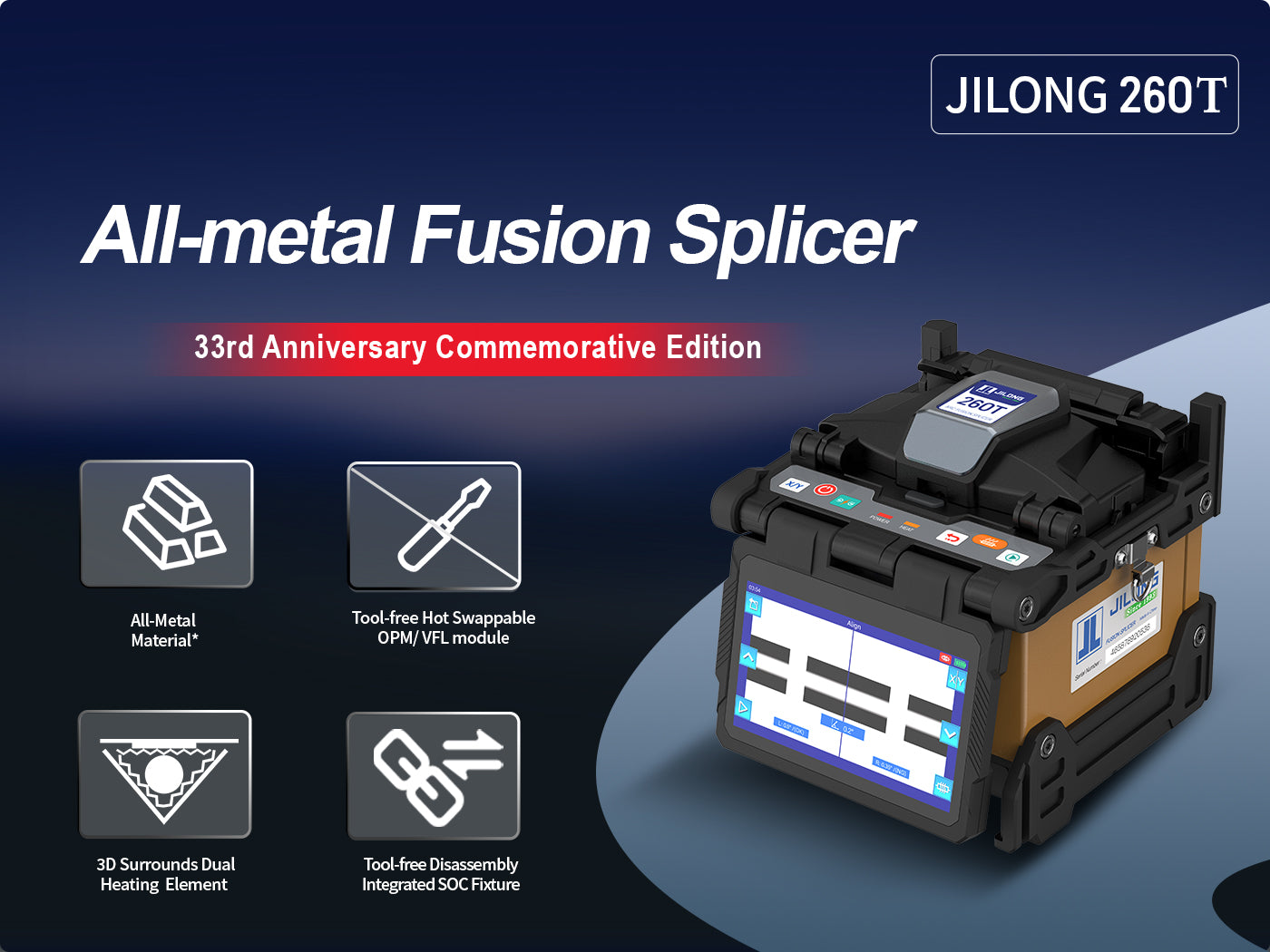 33rd Anniversary Edition: JILONG 260T All-Metal Fusion Splicer Unveiled