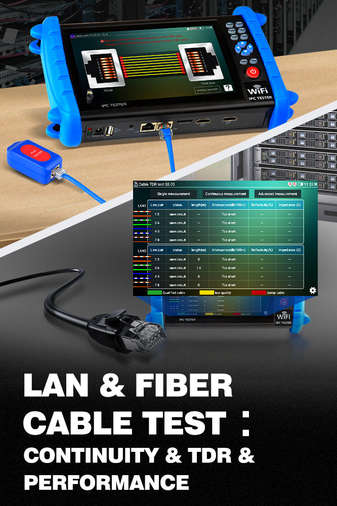 Noyafa NF-IPC722 Professional CCTV Tester & Network Analyzer – 7 Touchscreen, 4K Cameras & 30+ ONVIF & CVBS Protocols Support, PoE, TDR, and OPM Tools