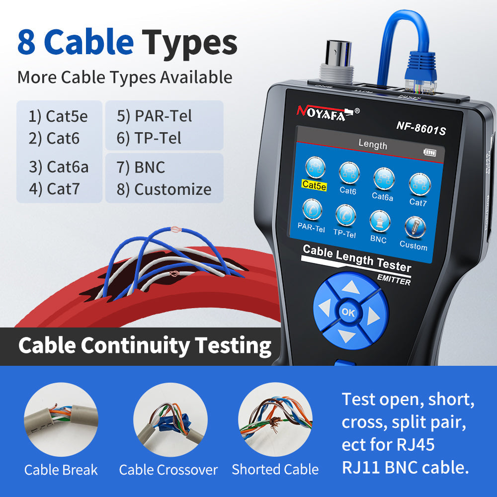 Noyafa NF-8601S TDR Cable Tracer Tester with PoE / Ping for RJ45, RJ11, BNC, Metal Cables