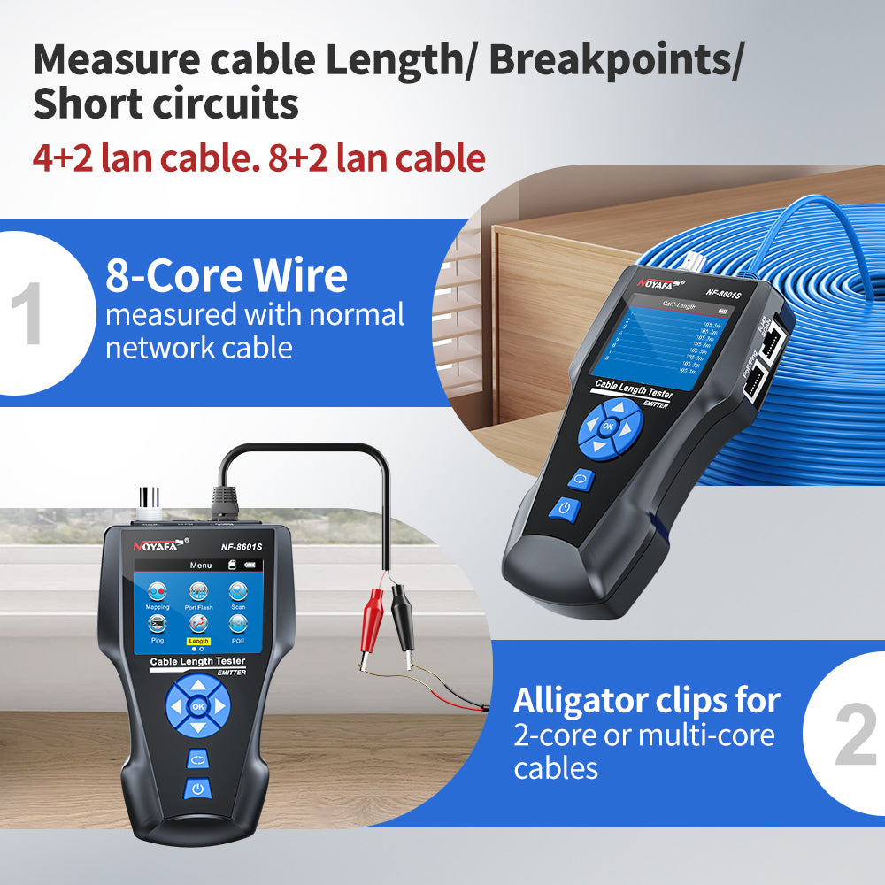 Noyafa NF-8601S TDR Cable Tracer Tester with PoE / Ping for RJ45, RJ11, BNC, Metal Cables
